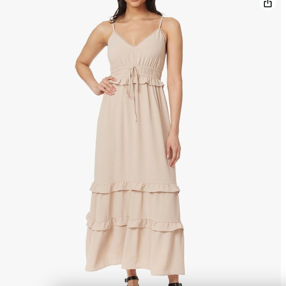 Cream Maxi Dress Sleeveless Ruffle Tiered Summer Boho Elegant Wedding Guest